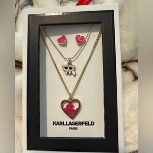 KARL LAGERFELD PARIS Gold-Tone Logo Heart Layered Necklace & Stud Earrings